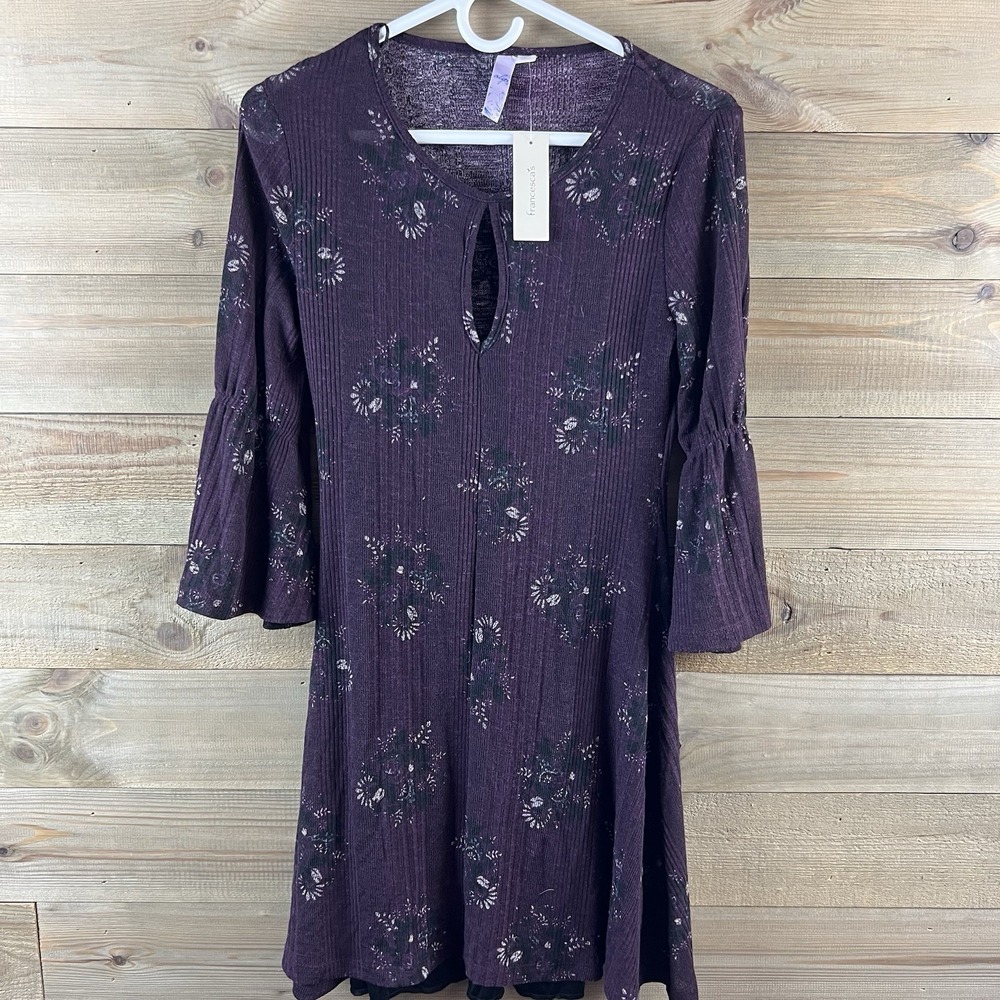 Alya Womens Dress 3/4 Sleeve Floral Ribbed Semi Sheer Slip Lined Francescas XS